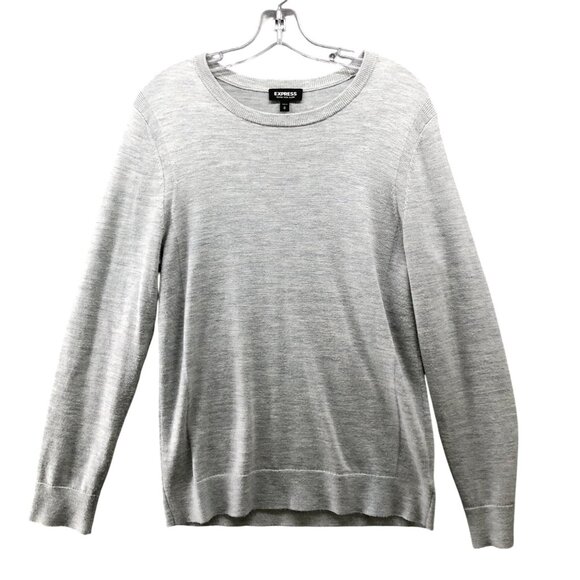 Express Merino Wool Blend Sweater Mens M Light Gray Crewneck Stretch - Picture 1 of 8
